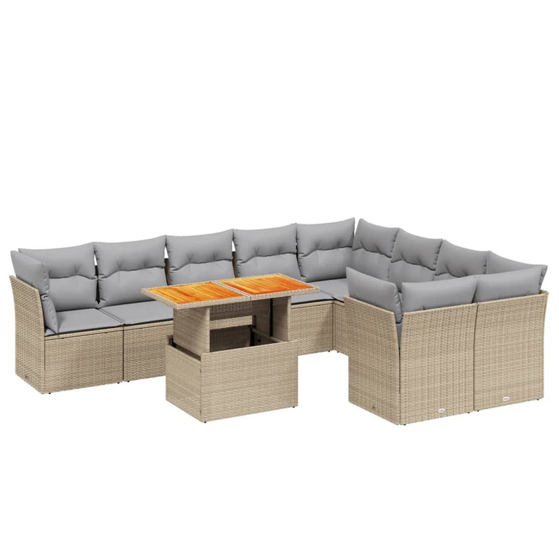 10 Piece Garden Sofa Set with Cushions Beige Poly Rattan Payday Deals