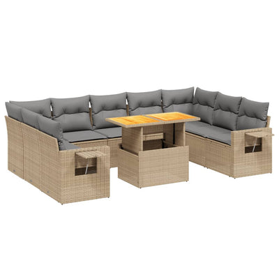10 Piece Garden Sofa Set with Cushions Beige Poly Rattan Payday Deals