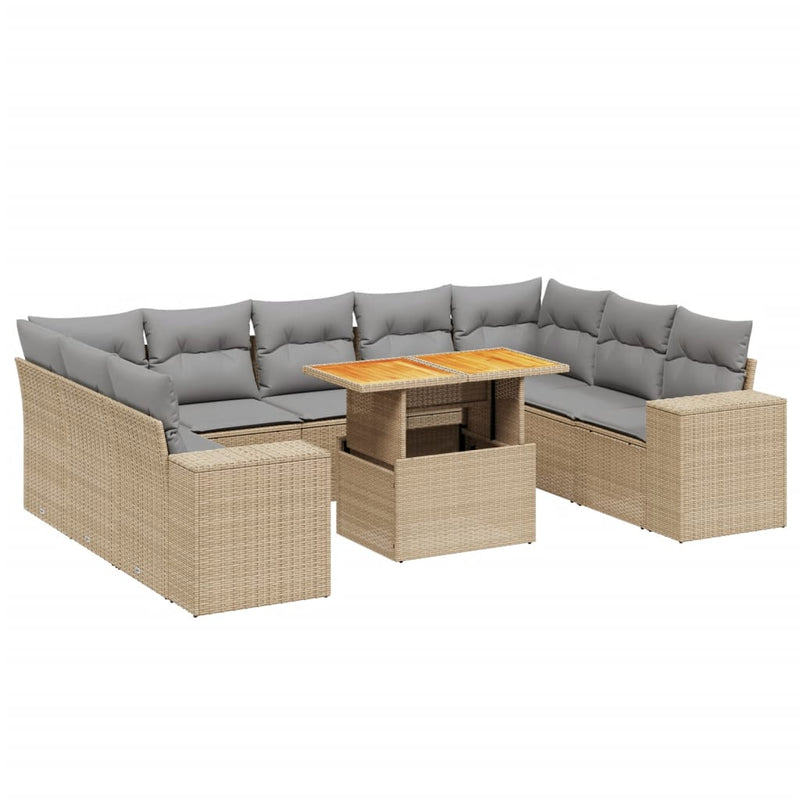 10 Piece Garden Sofa Set with Cushions Beige Poly Rattan Payday Deals