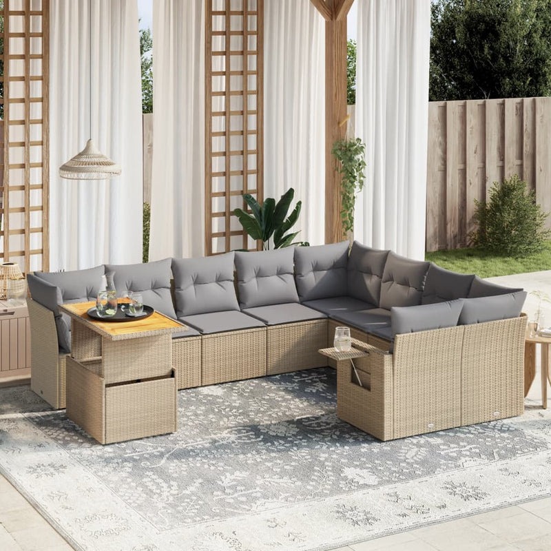 10 Piece Garden Sofa Set with Cushions Beige Poly Rattan Payday Deals