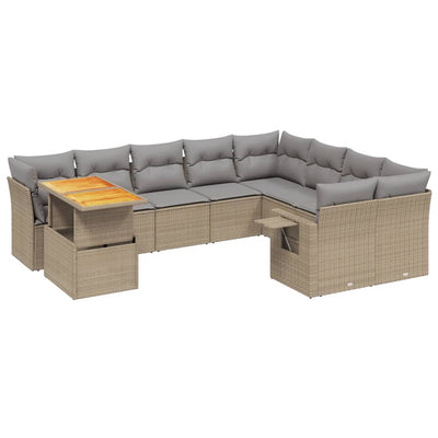 10 Piece Garden Sofa Set with Cushions Beige Poly Rattan Payday Deals