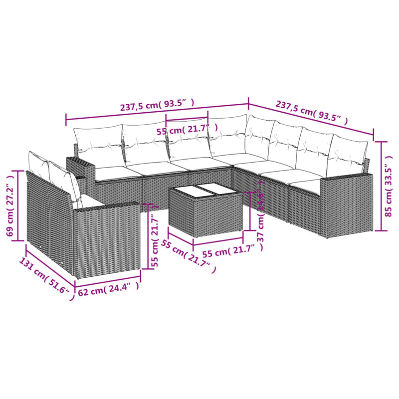 10 Piece Garden Sofa Set with Cushions Beige Poly Rattan Payday Deals