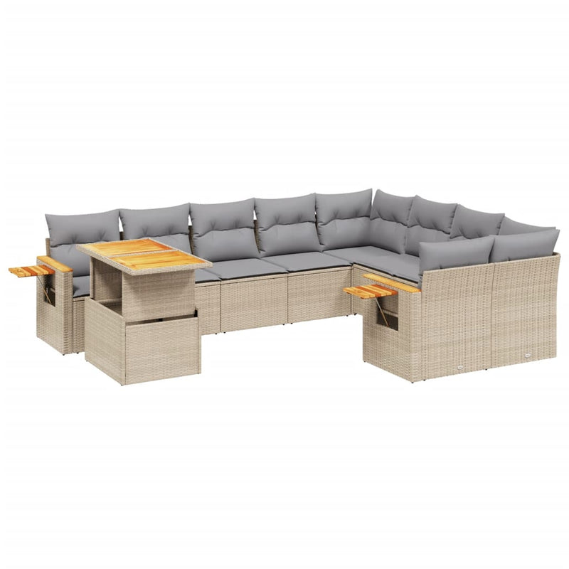 10 Piece Garden Sofa Set with Cushions Beige Poly Rattan Payday Deals