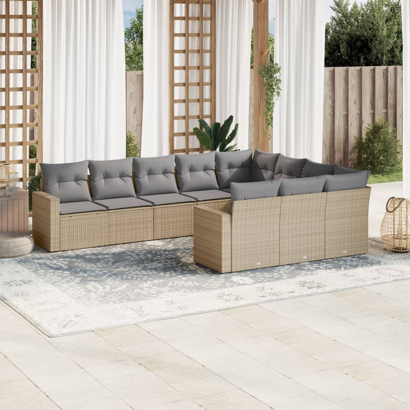10 Piece Garden Sofa Set with Cushions Beige Poly Rattan Payday Deals