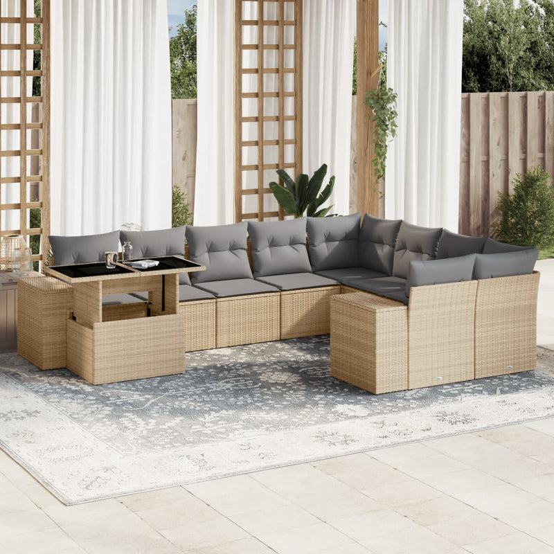 10 Piece Garden Sofa Set with Cushions Beige Poly Rattan Payday Deals