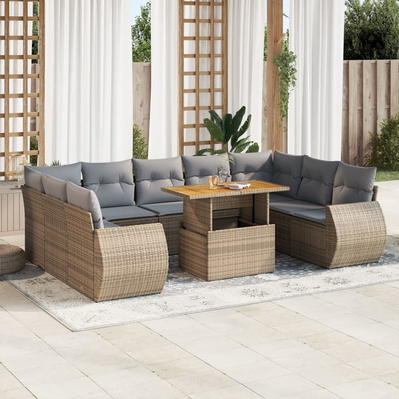 10 Piece Garden Sofa Set with Cushions Beige Poly Rattan Payday Deals