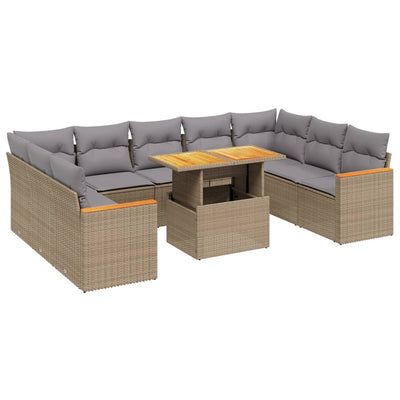 10 Piece Garden Sofa Set with Cushions Beige Poly Rattan Payday Deals