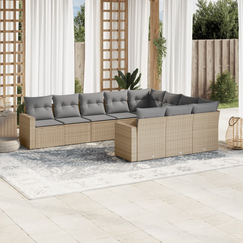 10 Piece Garden Sofa Set with Cushions Beige Poly Rattan Payday Deals