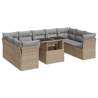 10 Piece Garden Sofa Set with Cushions Beige Poly Rattan Payday Deals