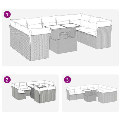 10 Piece Garden Sofa Set with Cushions Beige Poly Rattan Payday Deals