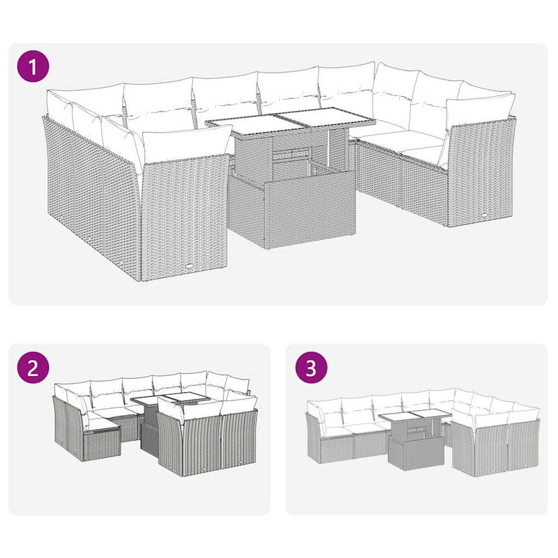 10 Piece Garden Sofa Set with Cushions Beige Poly Rattan Payday Deals