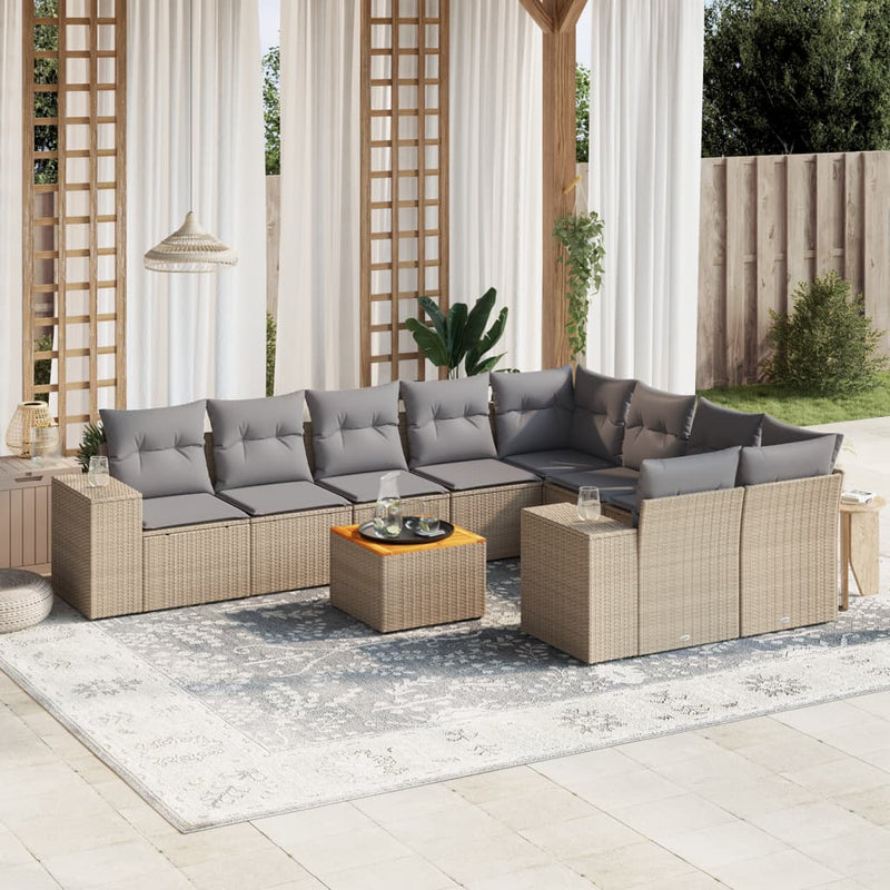 10 Piece Garden Sofa Set with Cushions Beige Poly Rattan Payday Deals