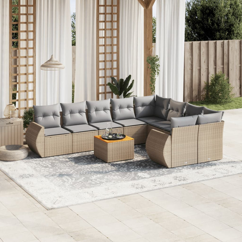 10 Piece Garden Sofa Set with Cushions Beige Poly Rattan Payday Deals