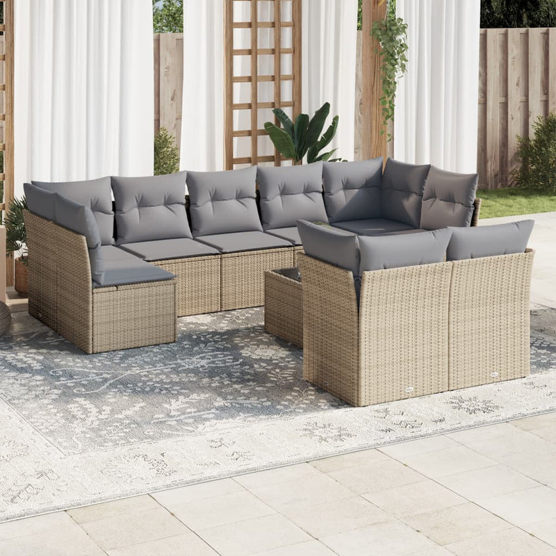 10 Piece Garden Sofa Set with Cushions Beige Poly Rattan Payday Deals