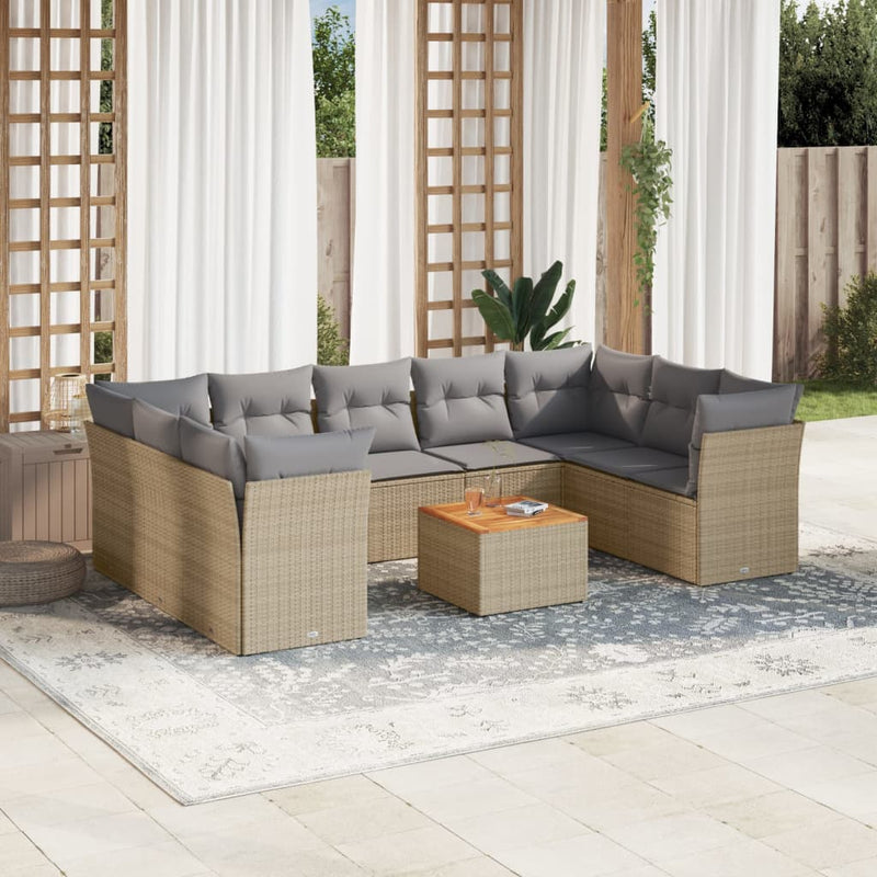 10 Piece Garden Sofa Set with Cushions Beige Poly Rattan Payday Deals