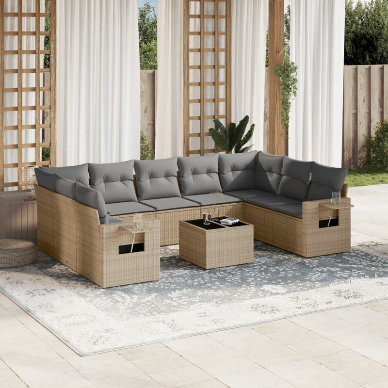 10 Piece Garden Sofa Set with Cushions Beige Poly Rattan Payday Deals