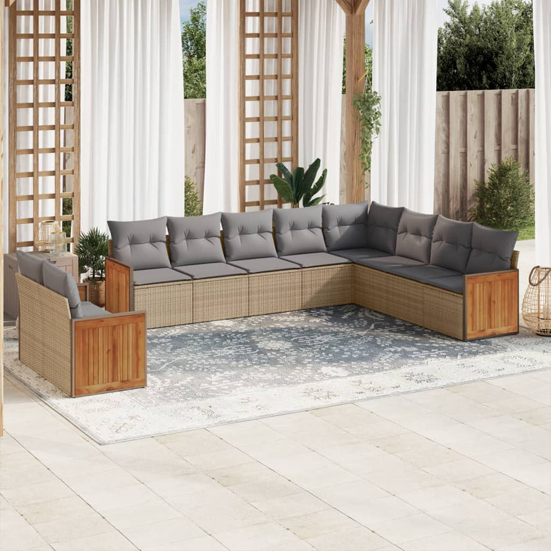 10 Piece Garden Sofa Set with Cushions Beige Poly Rattan Payday Deals