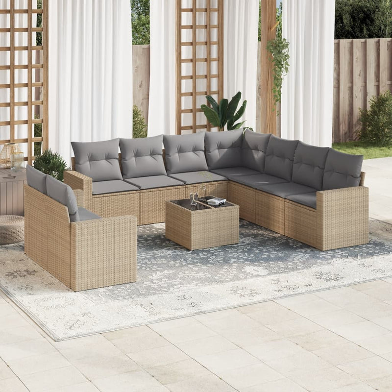 10 Piece Garden Sofa Set with Cushions Beige Poly Rattan Payday Deals