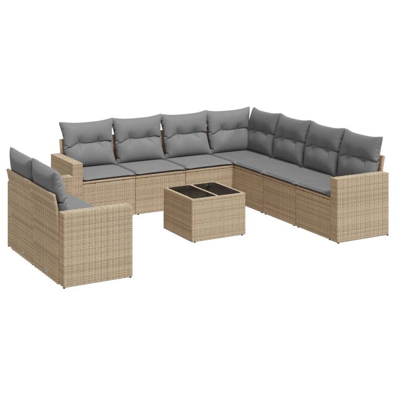 10 Piece Garden Sofa Set with Cushions Beige Poly Rattan Payday Deals