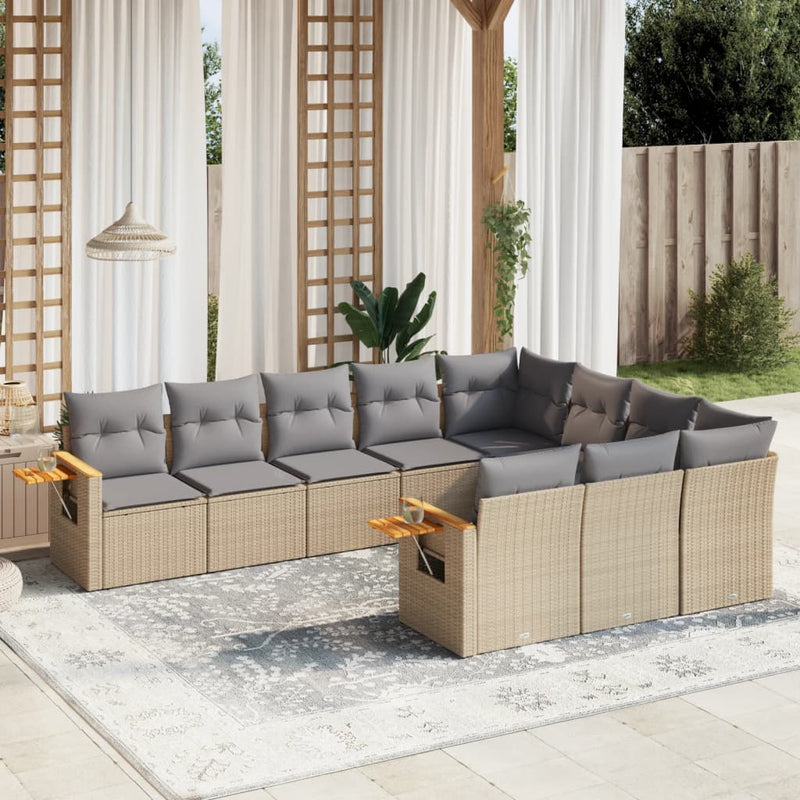 10 Piece Garden Sofa Set with Cushions Beige Poly Rattan Payday Deals