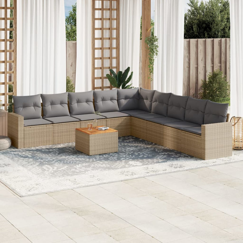 10 Piece Garden Sofa Set with Cushions Beige Poly Rattan Payday Deals