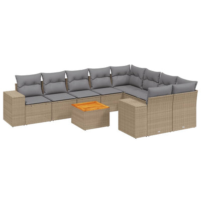 10 Piece Garden Sofa Set with Cushions Beige Poly Rattan Payday Deals