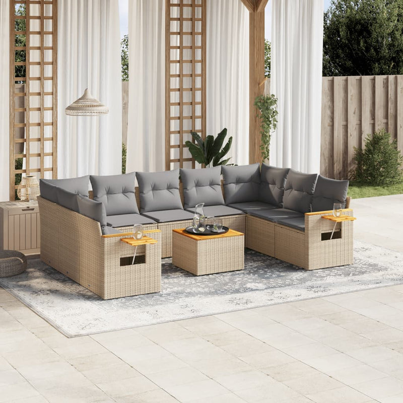 10 Piece Garden Sofa Set with Cushions Beige Poly Rattan Payday Deals