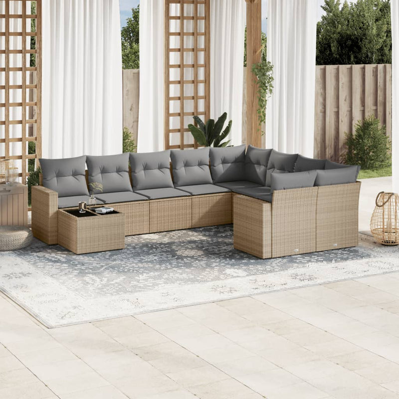 10 Piece Garden Sofa Set with Cushions Beige Poly Rattan Payday Deals