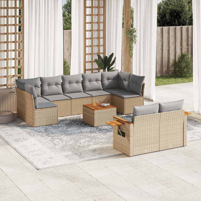 10 Piece Garden Sofa Set with Cushions Beige Poly Rattan Payday Deals