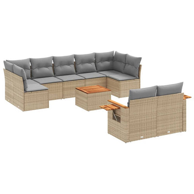 10 Piece Garden Sofa Set with Cushions Beige Poly Rattan Payday Deals