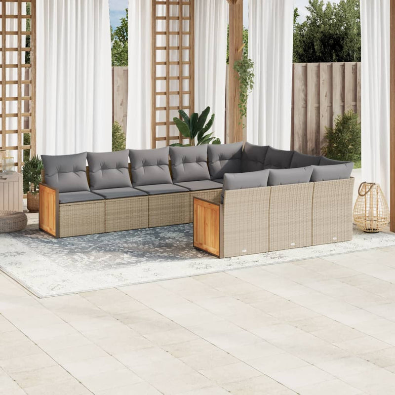 10 Piece Garden Sofa Set with Cushions Beige Poly Rattan Payday Deals