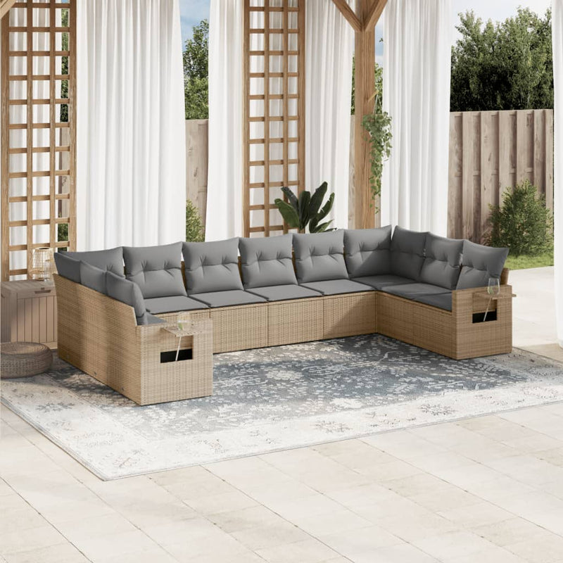 10 Piece Garden Sofa Set with Cushions Beige Poly Rattan Payday Deals