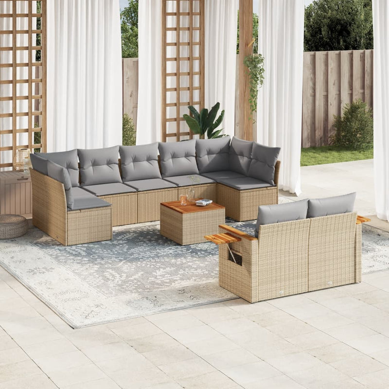 10 Piece Garden Sofa Set with Cushions Beige Poly Rattan Payday Deals