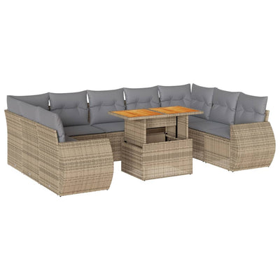 10 Piece Garden Sofa Set with Cushions Beige Poly Rattan Payday Deals