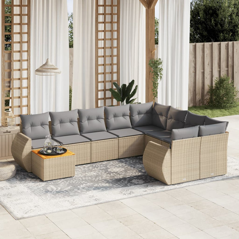 10 Piece Garden Sofa Set with Cushions Beige Poly Rattan Payday Deals