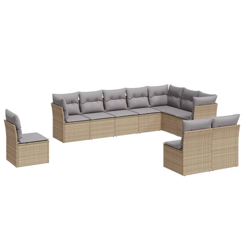 10 Piece Garden Sofa Set with Cushions Beige Poly Rattan Payday Deals