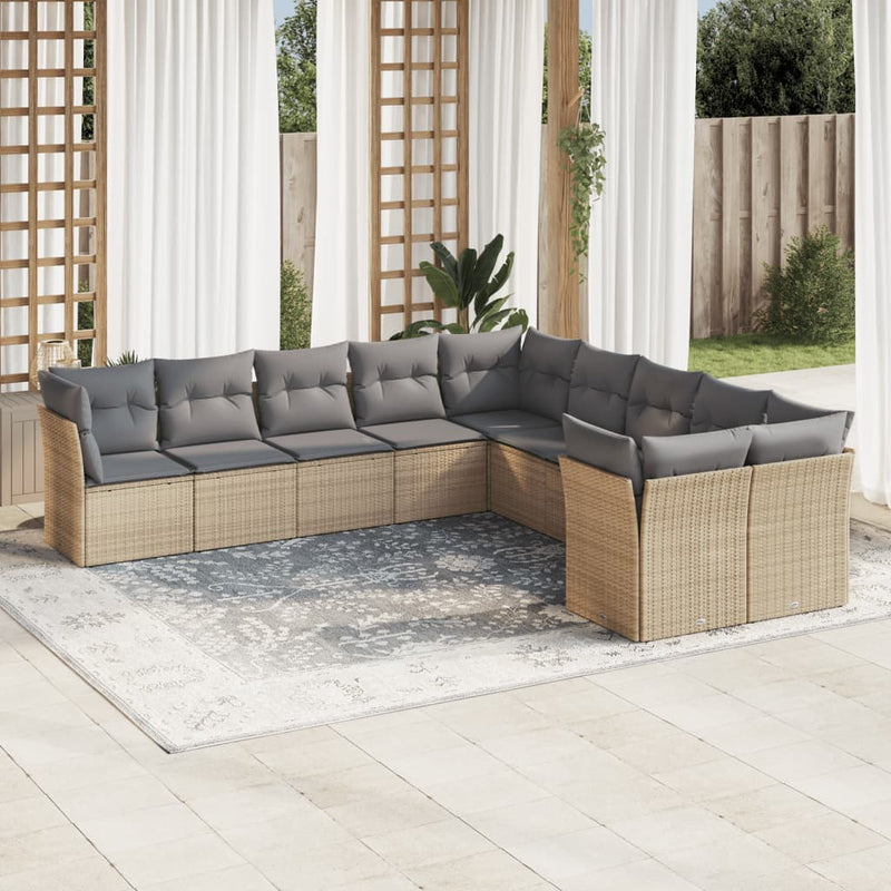 10 Piece Garden Sofa Set with Cushions Beige Poly Rattan Payday Deals