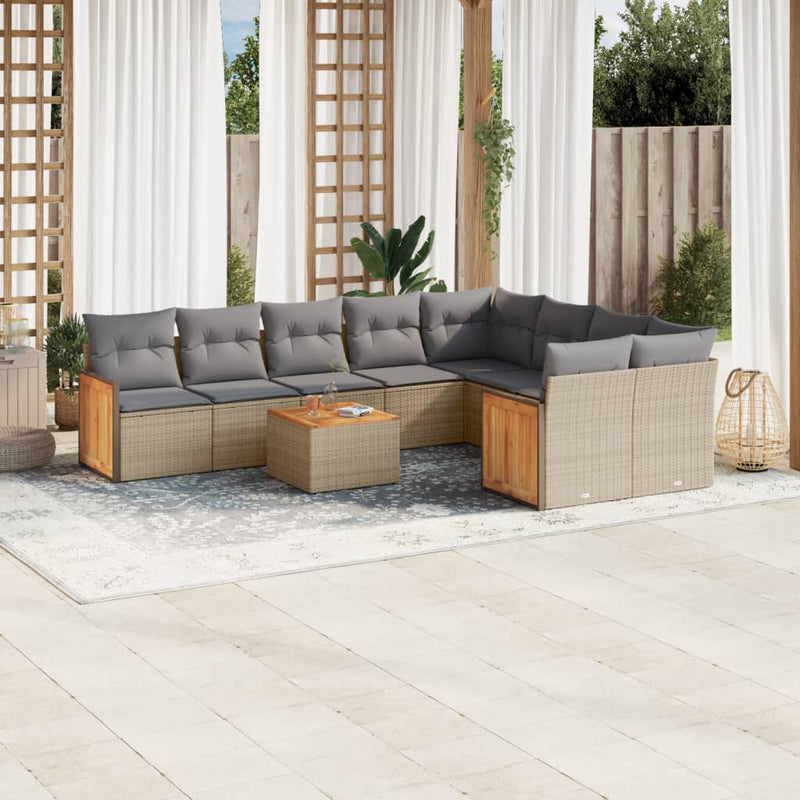 10 Piece Garden Sofa Set with Cushions Beige Poly Rattan Payday Deals