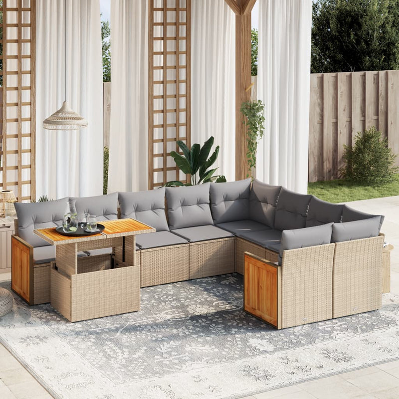 10 Piece Garden Sofa Set with Cushions Beige Poly Rattan Payday Deals