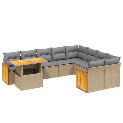 10 Piece Garden Sofa Set with Cushions Beige Poly Rattan Payday Deals