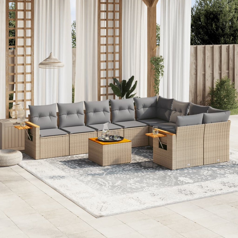 10 Piece Garden Sofa Set with Cushions Beige Poly Rattan Payday Deals