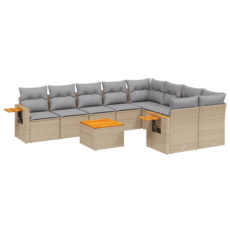 10 Piece Garden Sofa Set with Cushions Beige Poly Rattan Payday Deals