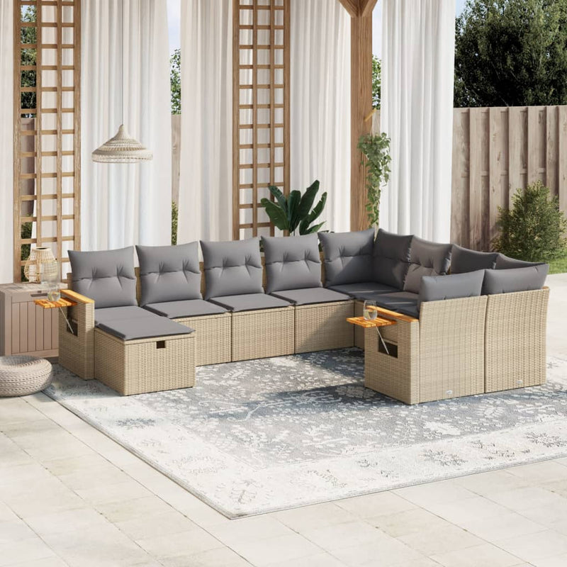 10 Piece Garden Sofa Set with Cushions Beige Poly Rattan Payday Deals