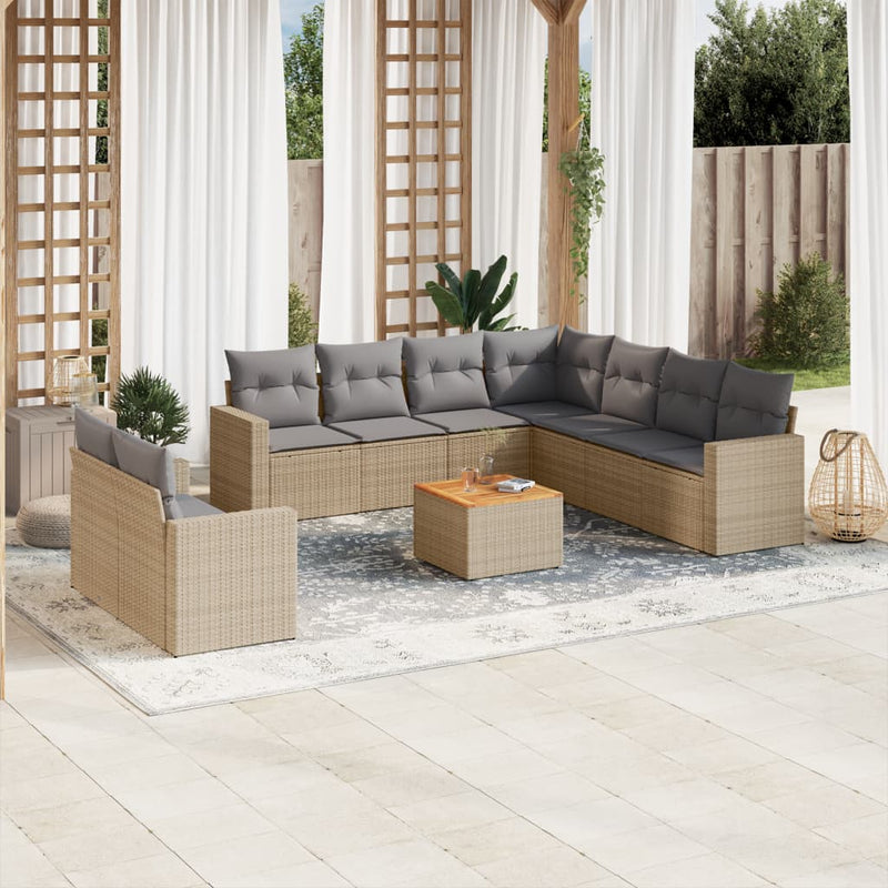 10 Piece Garden Sofa Set with Cushions Beige Poly Rattan Payday Deals