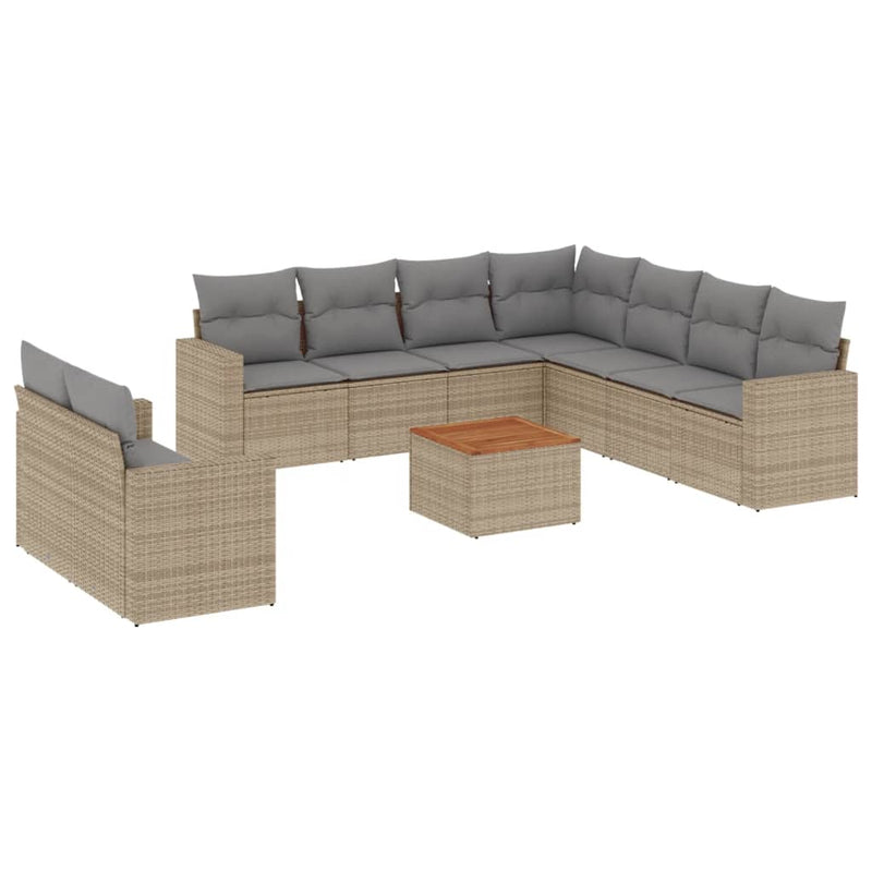 10 Piece Garden Sofa Set with Cushions Beige Poly Rattan Payday Deals