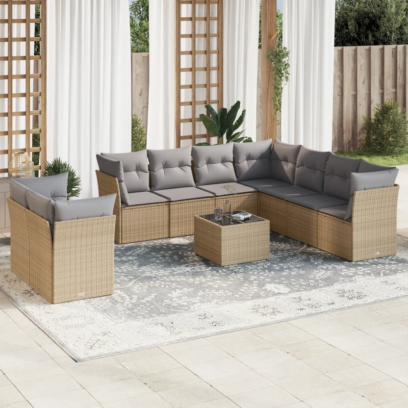 10 Piece Garden Sofa Set with Cushions Beige Poly Rattan Payday Deals