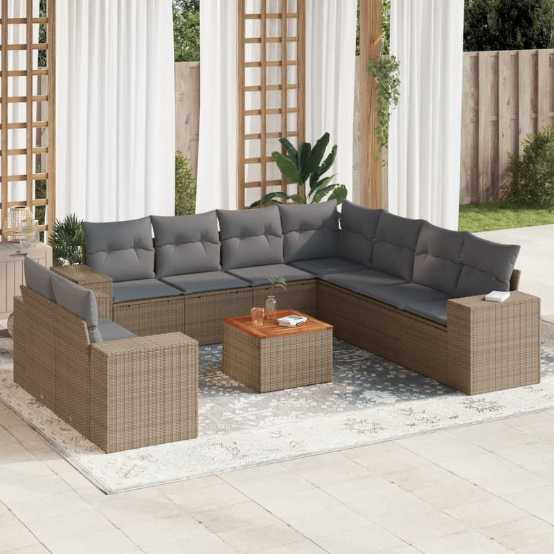 10 Piece Garden Sofa Set with Cushions Beige Poly Rattan Payday Deals