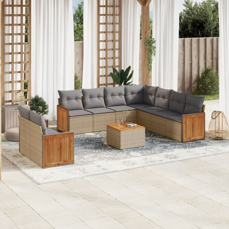 10 Piece Garden Sofa Set with Cushions Beige Poly Rattan Payday Deals