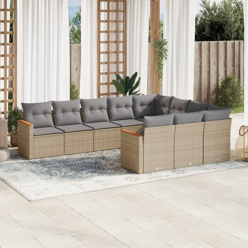 10 Piece Garden Sofa Set with Cushions Beige Poly Rattan Payday Deals