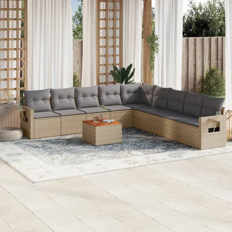 10 Piece Garden Sofa Set with Cushions Beige Poly Rattan Payday Deals